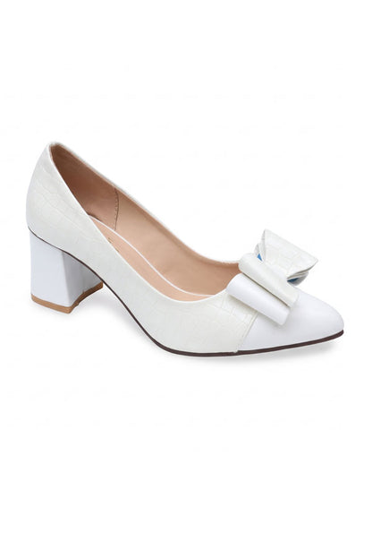 Ivory Croc Bow Block Heels  WCS0002034
