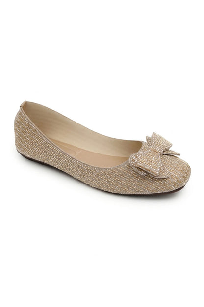Gold Rhinestone Bow Ballet Flats  WBA001311