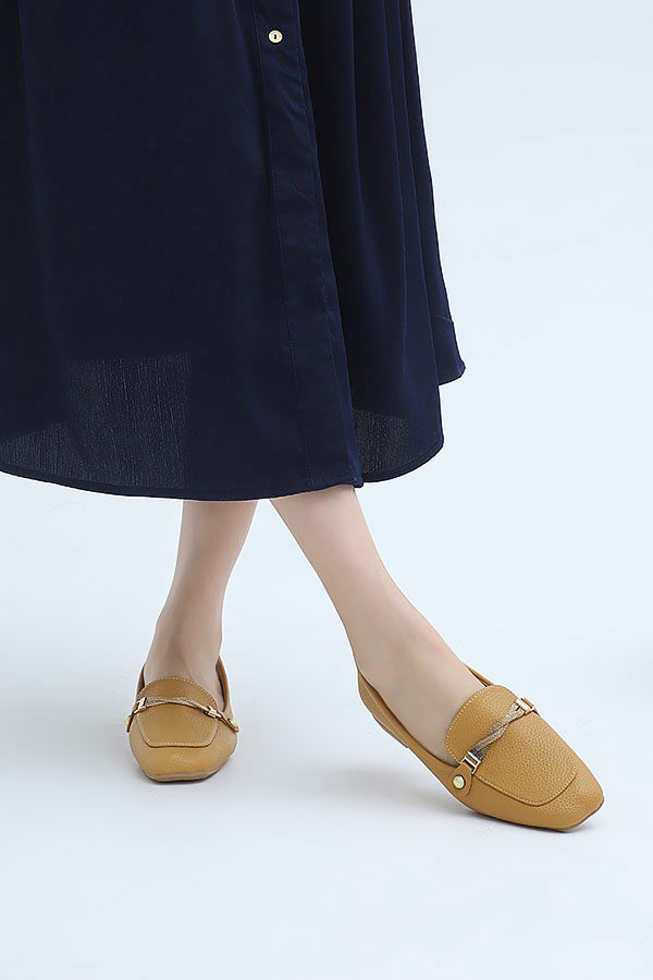 Women Mustard Moccasin Top View Pakistan – Miruzah