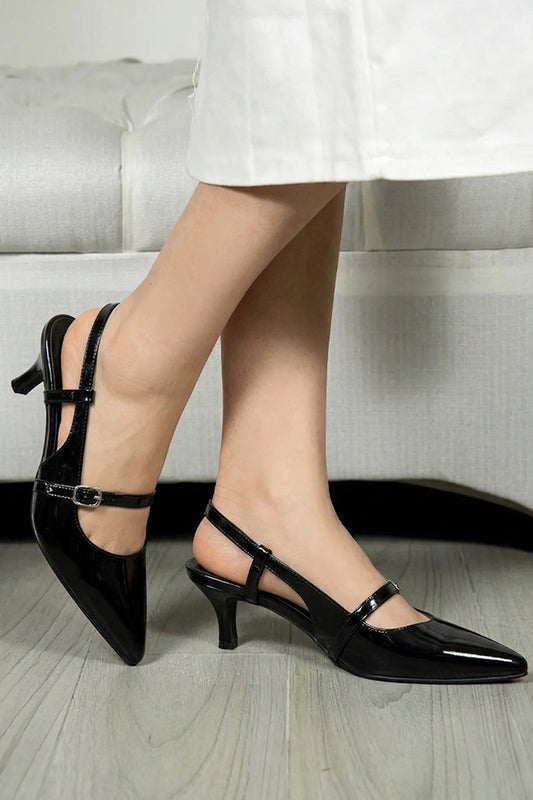 Signature Black Pointed Kitten Heel Women Pakistan – Miruzah