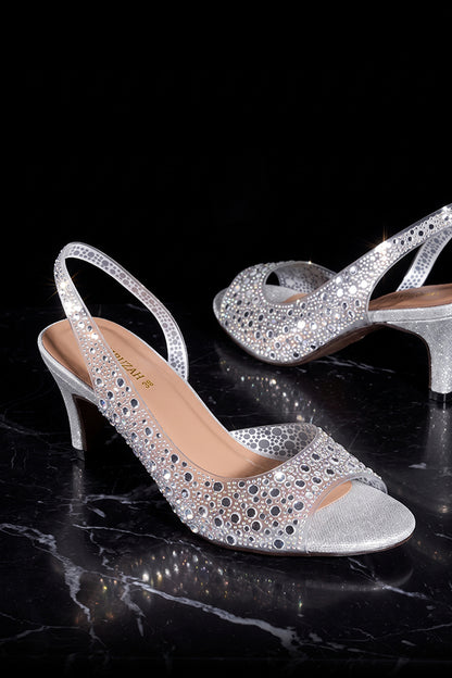 Metallic Silver Lucite Crystal Heels  WSA001412