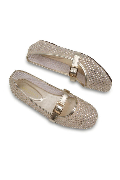 Metallic Gold Sparkle Sheer Flat Pumps  WBA001111