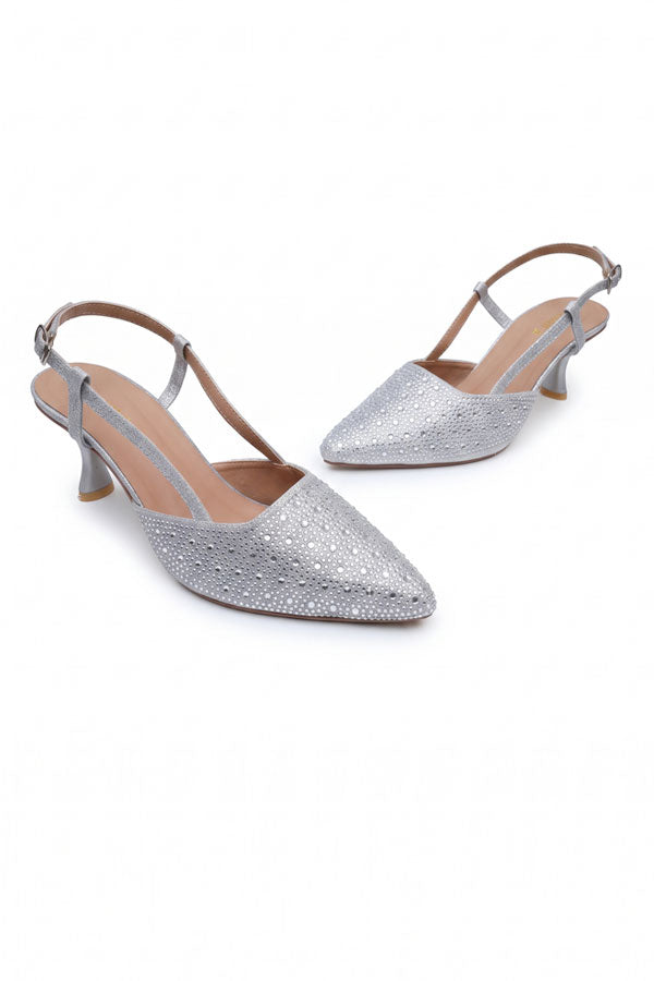Silver Crystal Slingback Heels  WSA001312