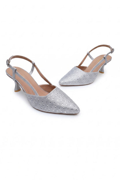 Silver Crystal Slingback Heels  WSA001312