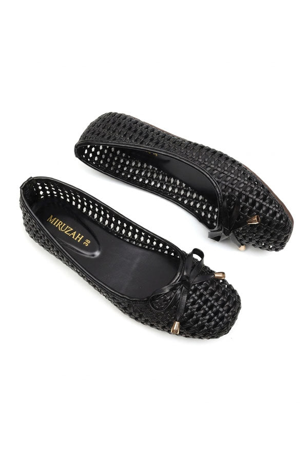 Black Lattice Bow Slip-On Shoes  WBA001201