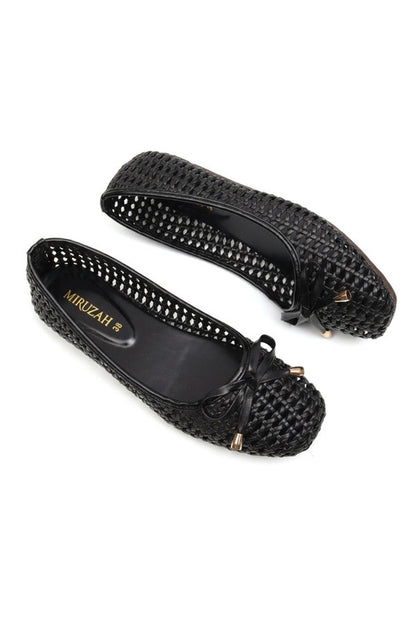 Black Lattice Bow Slip-On Shoes  WBA001201