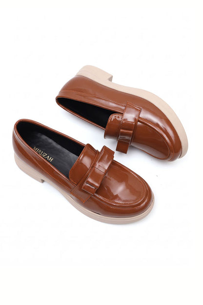 Brown Chunky Sole Bow Moccasins   WMC002202