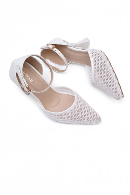 Pearl White Mesh Ankle Heels  WSA001134