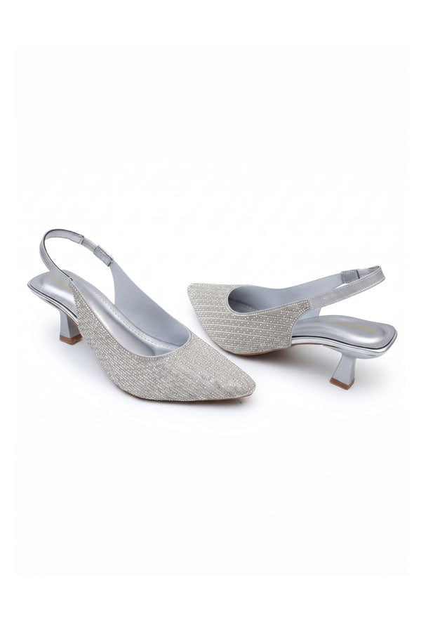 Metallic Silver Gem Mid Heels  WSA001212