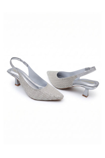 Metallic Silver Gem Mid Heels  WSA001212