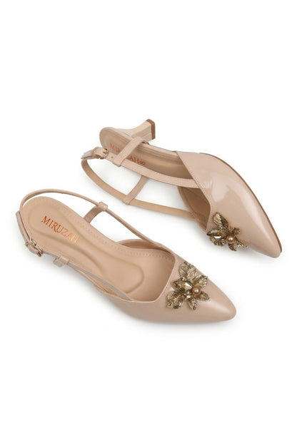 Blush Patent Strappy Gold Brooch Low Heels  WSA001605