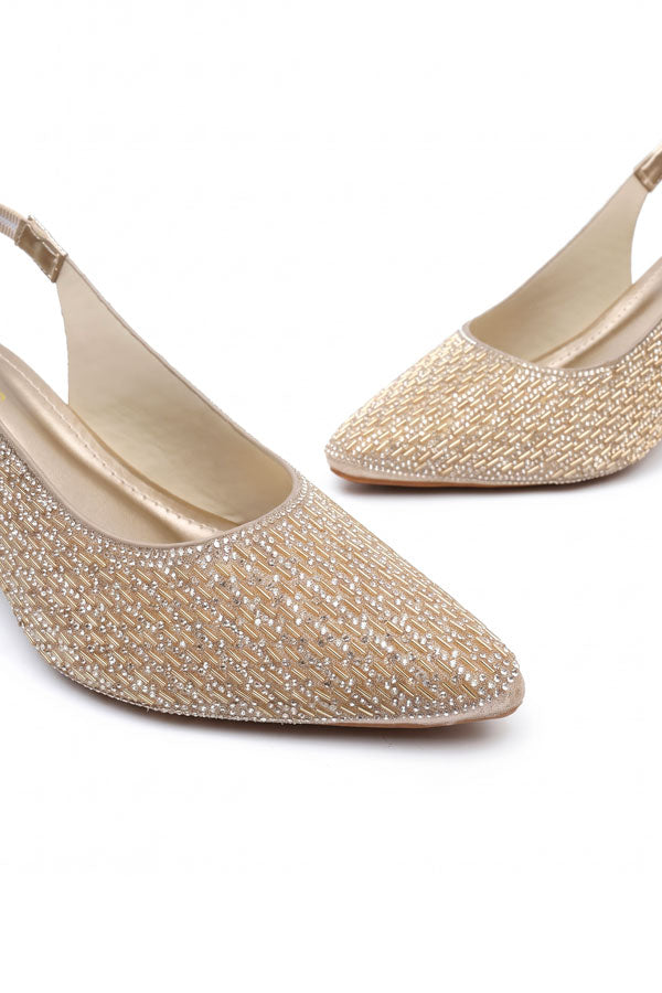 Nude Gold Crystal Mid Heels  WSA001211