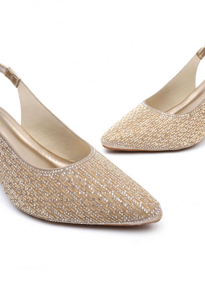 Nude Gold Crystal Mid Heels  WSA001211