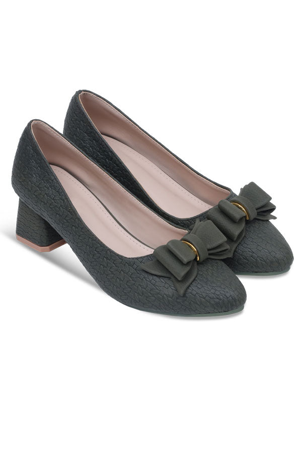 Women Court Shoe Green Heel Close Up – Miruzah
