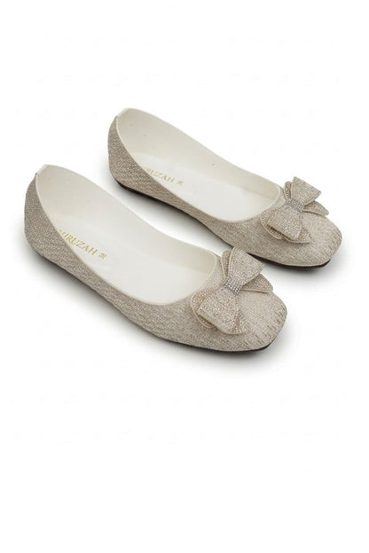 Off White Crystal Bow Flat Shoes  WBA001312
