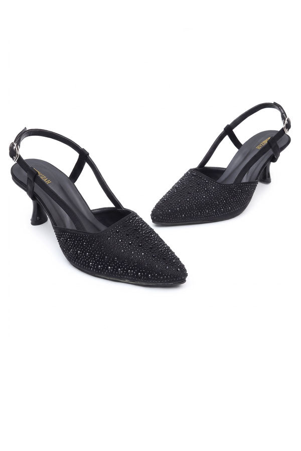 Jet Black Crystal Slingback Heels WSA001301