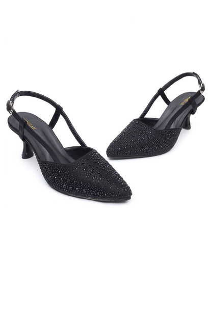 Jet Black Crystal Slingback Heels WSA001301