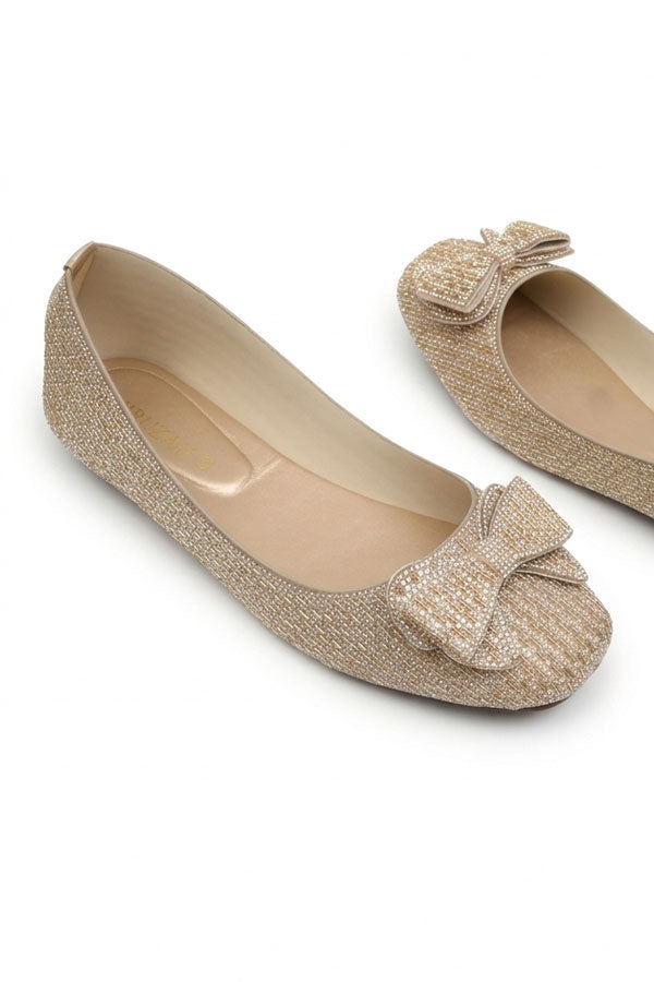 Gold Rhinestone Bow Ballet Flats  WBA001311
