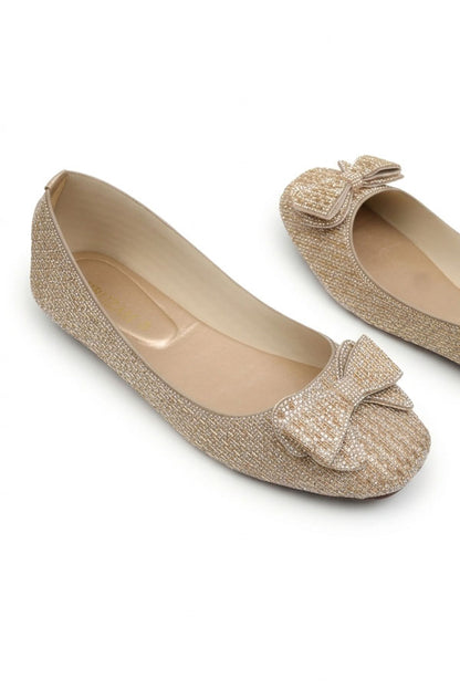 Gold Rhinestone Bow Ballet Flats  WBA001311