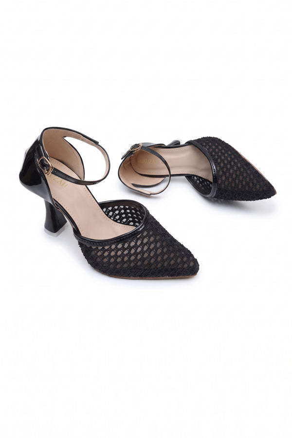 Onyx Black Mesh Ankle Heels  WSA001101