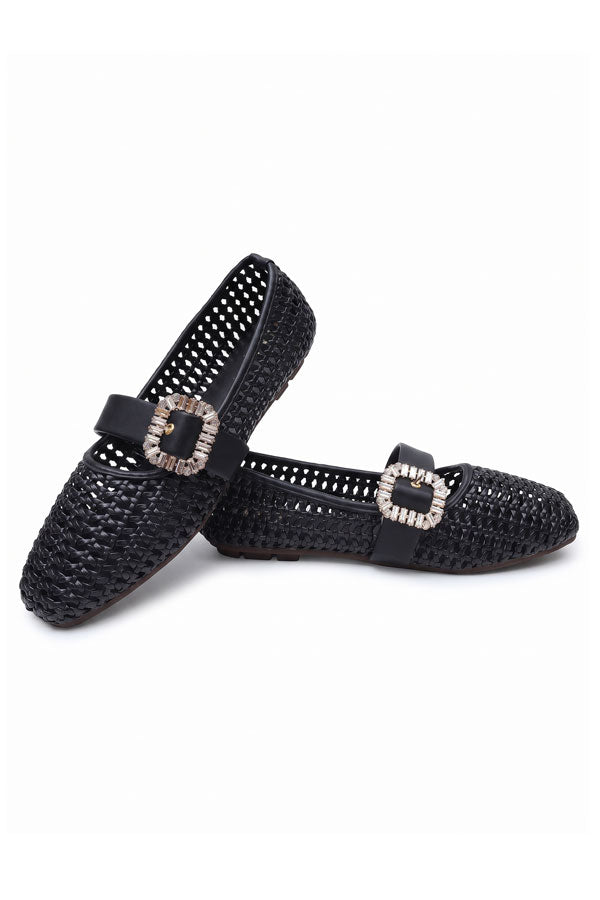 Noir Embellished Cutout Mary Janes - Classic Black   WBA000801