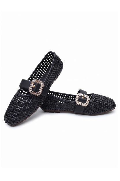 Noir Embellished Cutout Mary Janes - Classic Black   WBA000801