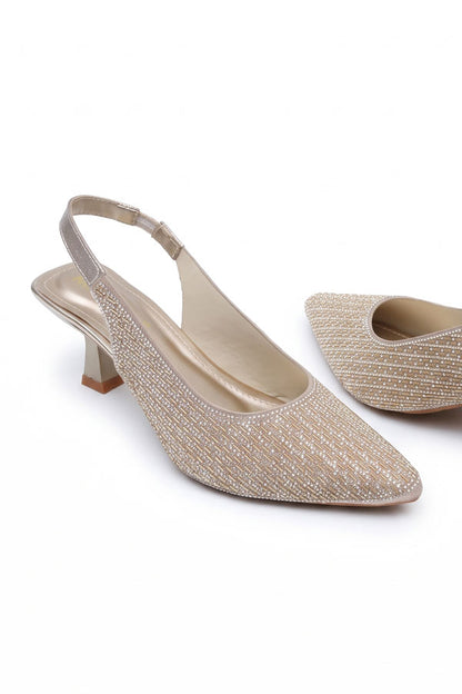 Nude Gold Crystal Mid Heels  WSA001211