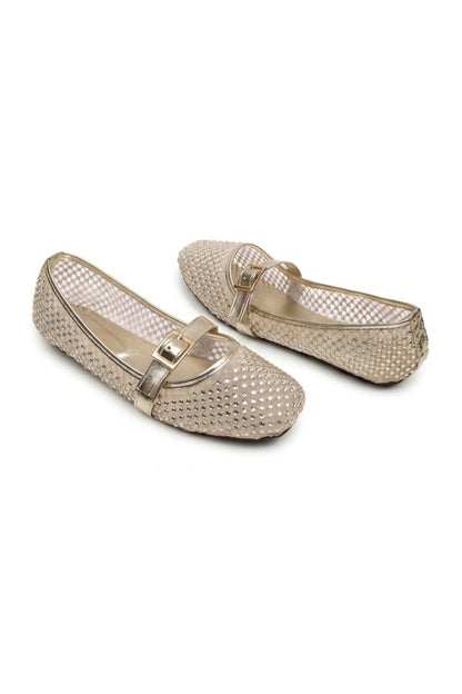 Metallic Gold Sparkle Sheer Flat Pumps  WBA001111