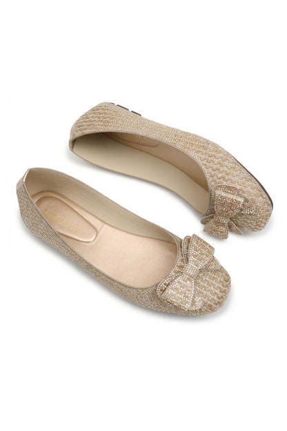Gold Rhinestone Bow Ballet Flats  WBA001311