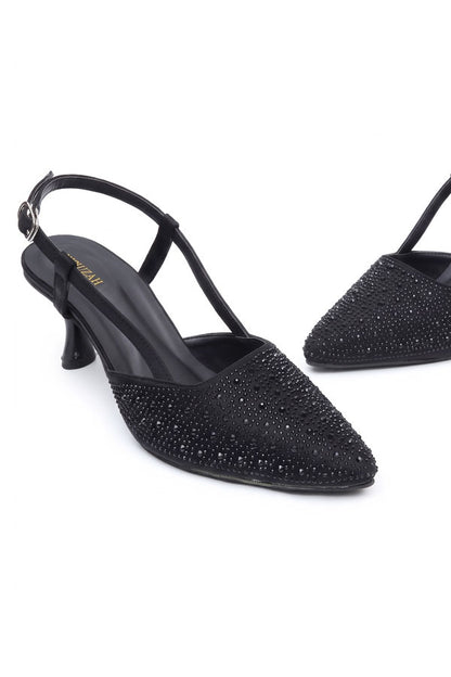 Jet Black Crystal Slingback Heels WSA001301