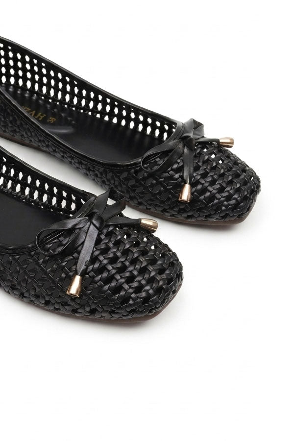 Black Lattice Bow Slip-On Shoes  WBA001201