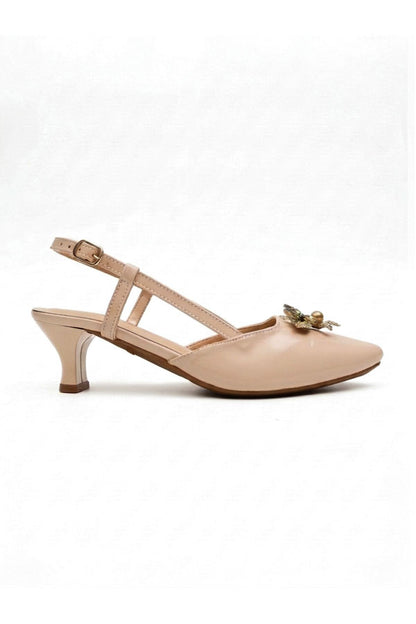 Blush Patent Strappy Gold Brooch Low Heels  WSA001605