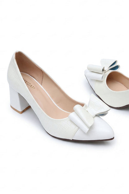 Ivory Croc Bow Block Heels  WCS0002034