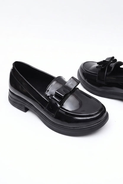 Noir Chunky Sole Bow Moccasins   WMC002201