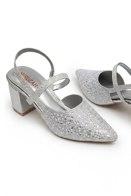Silver Shimmer Strappy Bridal Low Heels  WSA001712