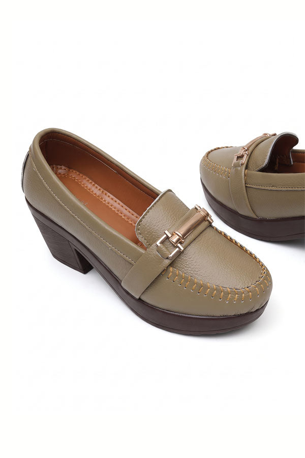 Olive Stitched Bit Hardware Platform Loafers  WMC002317