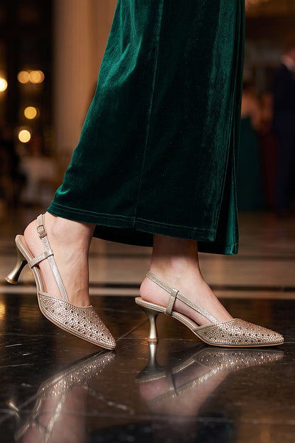 Shimmer Gold Rhinestone Slingbacks  WSA001311