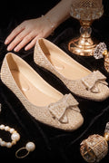 Gold Rhinestone Bow Ballet Flats  WBA001311