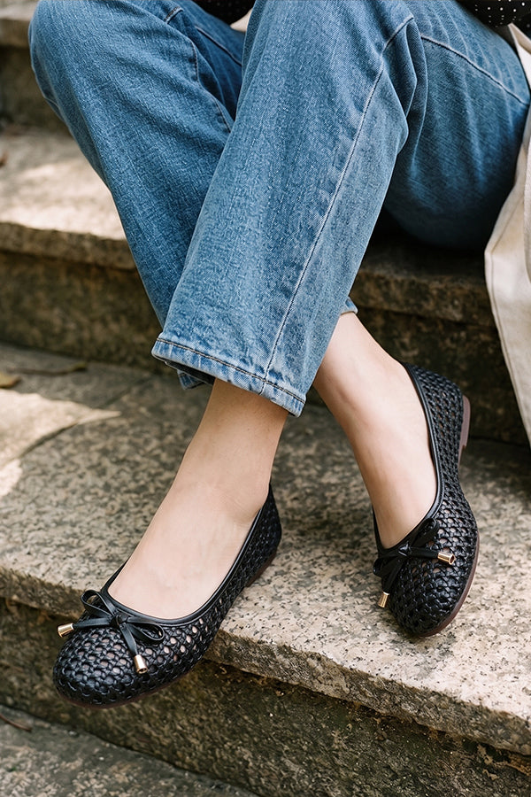 Black Lattice Bow Slip-On Shoes  WBA001201