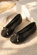 Black Lattice Bow Slip-On Shoes  WBA001201