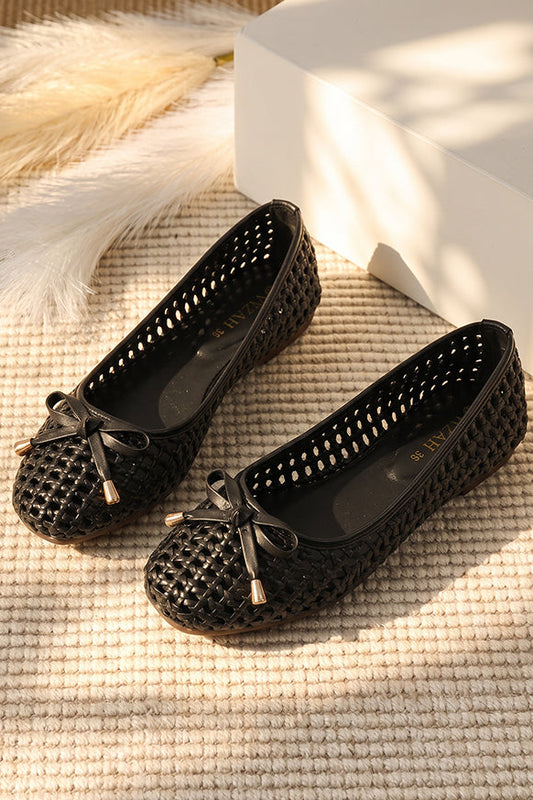 Black Lattice Bow Slip-On Shoes  WBA001201