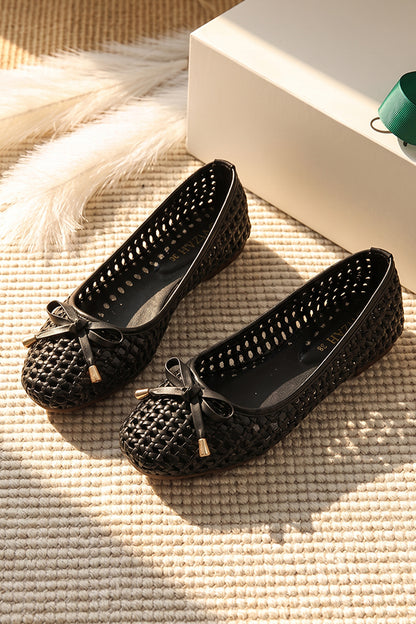 Black Lattice Bow Slip-On Shoes  WBA001201