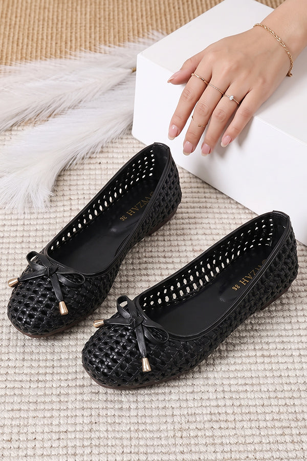 Black Lattice Bow Slip-On Shoes  WBA001201