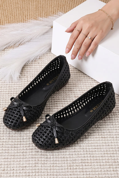 Black Lattice Bow Slip-On Shoes  WBA001201