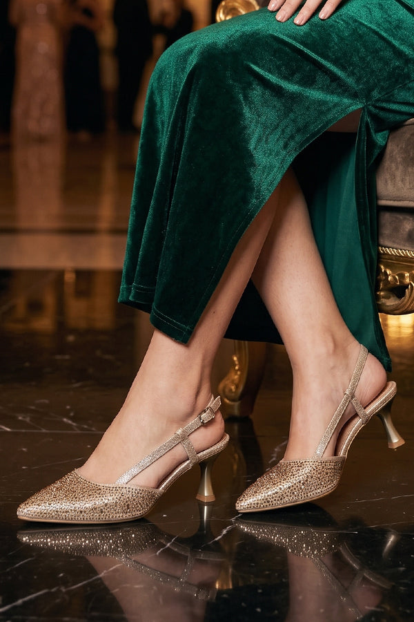 Shimmer Gold Rhinestone Slingbacks  WSA001311