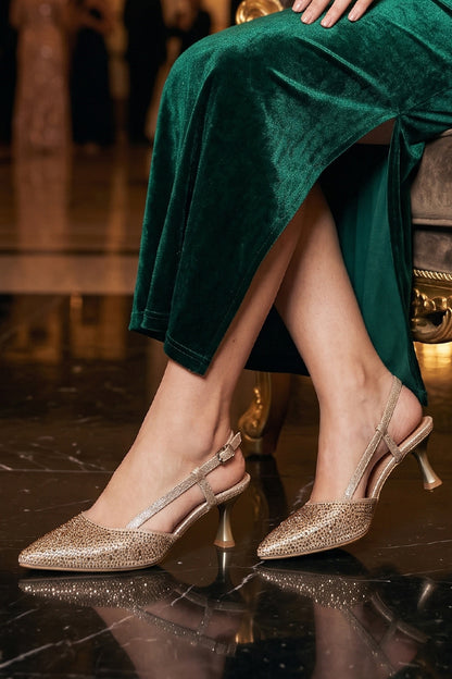 Shimmer Gold Rhinestone Slingbacks  WSA001311
