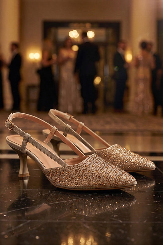 Shimmer Gold Rhinestone Slingbacks  WSA001311