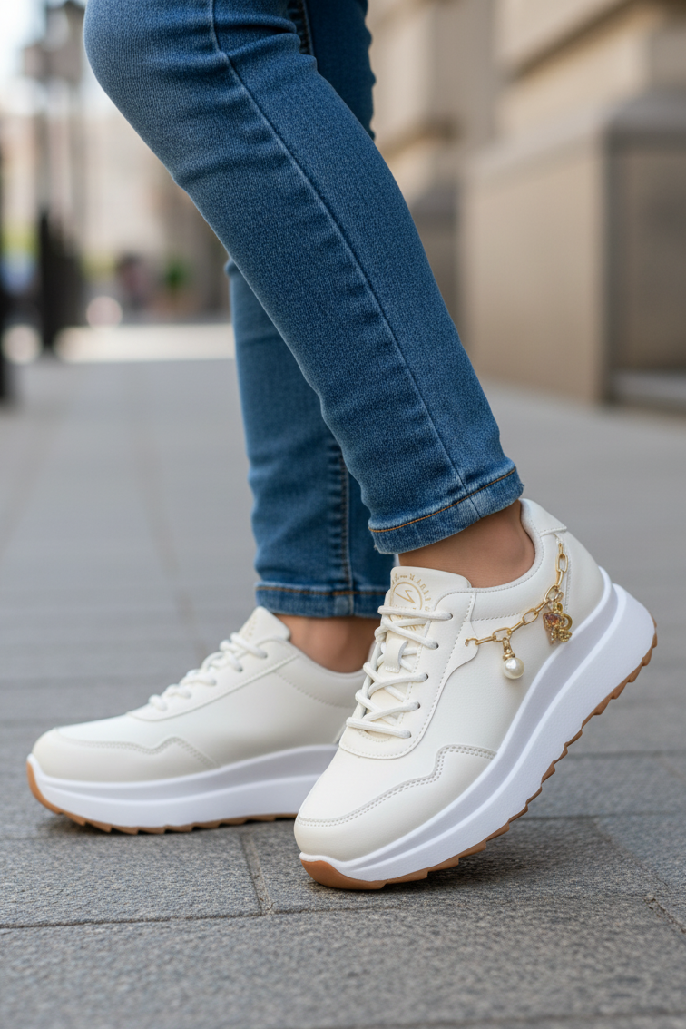 Women Chunky sole Lace up (White) WLU000134