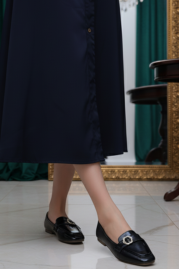 Women Moccasin Navy Blue Side View Ladies Shoes Pakistan